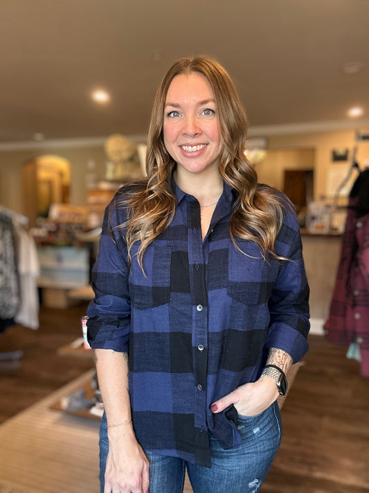 Navy Plaid Button Up