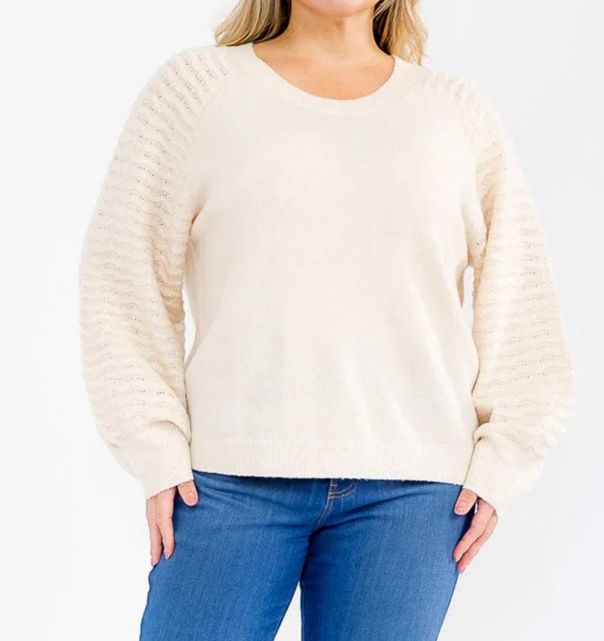 Curvy Cream Knit Sleeve Sweater
