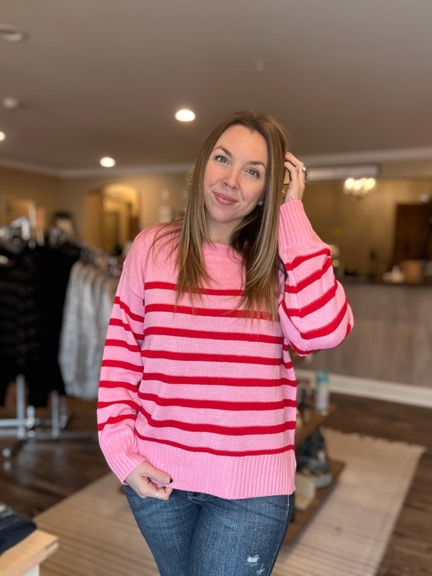 Pink Striped Sweater (S-3XL)