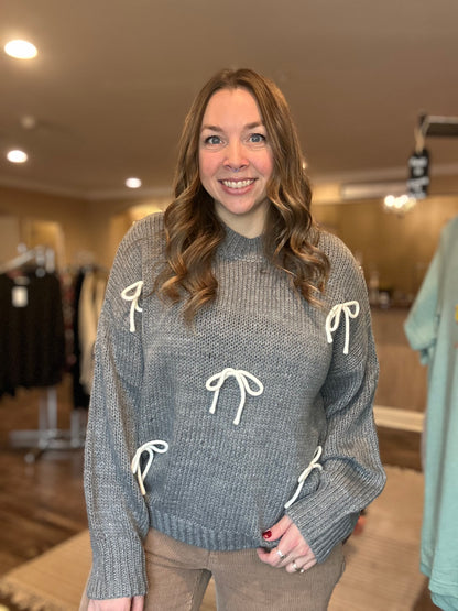 Grey Bow Detailed Sweater
