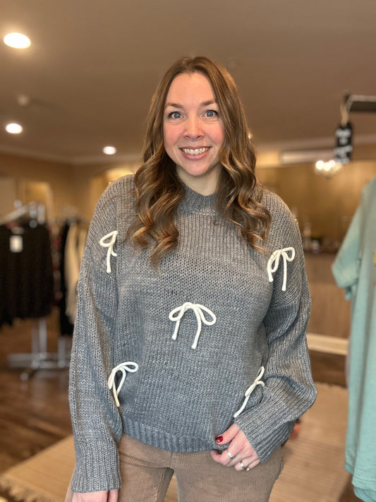 Grey Bow Detailed Sweater