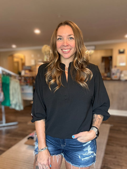 Black Classic 3/4 Sleeve Blouse