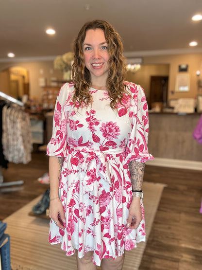 White & Pink Floral Dress