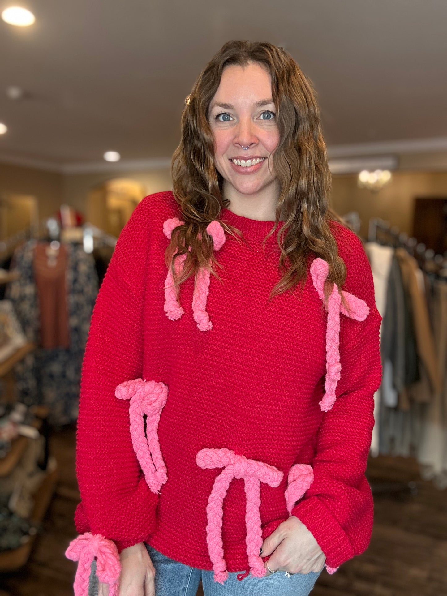 Chunky Pink Bow Sweater