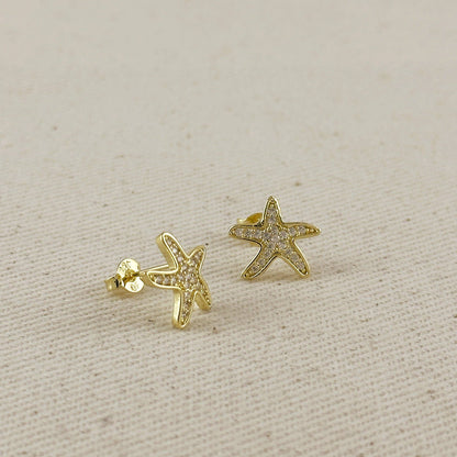 18k Gold Filled CZ Sea Star Stud Earrings