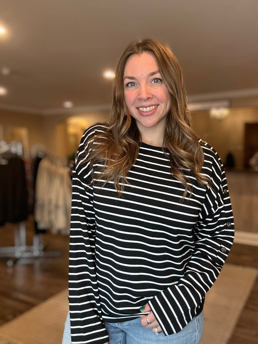Black Stripe Button Top