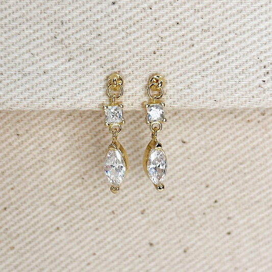 18k Gold Filled Princess Cut and Marquise CZ Dangling Earrings