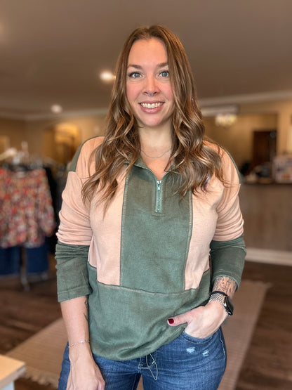 Olive + Taupe Quarter Zip