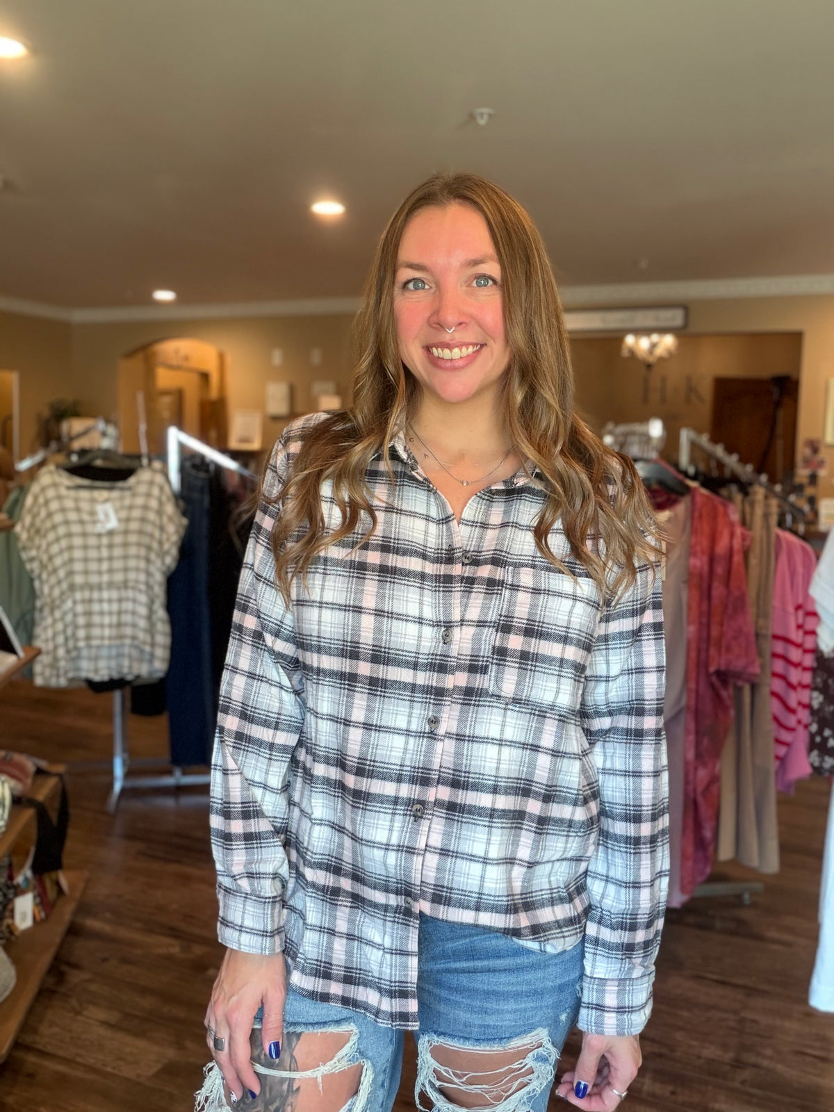 Everyday Neutral Plaid Button Up