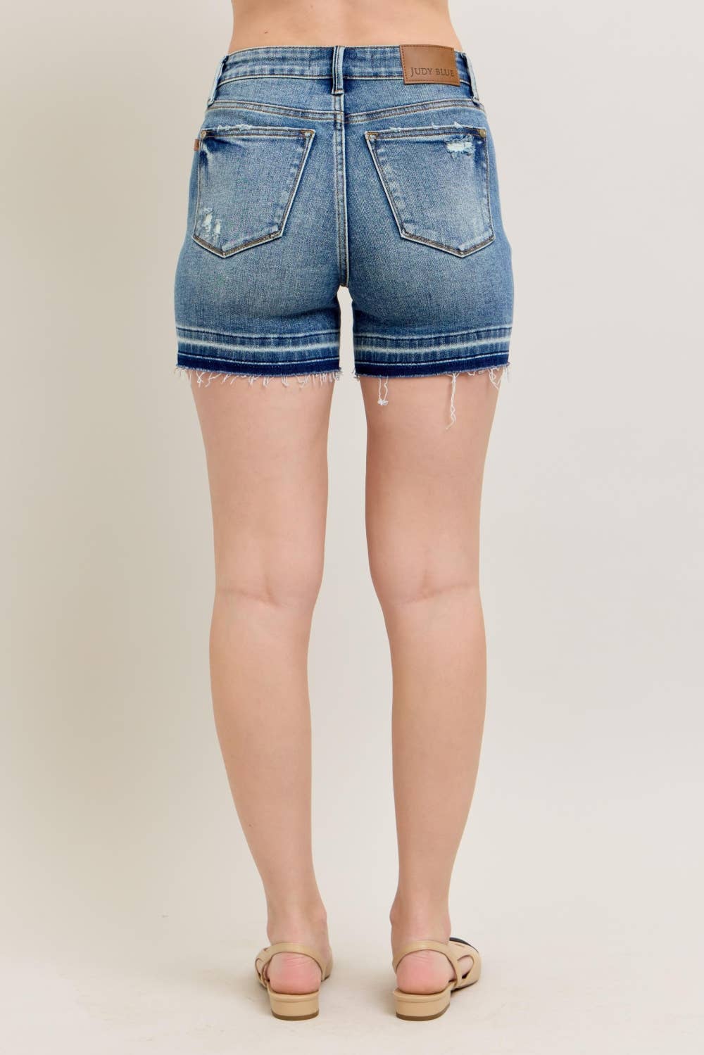 MidRise Tummy Control Vintage Wash Release Hem Shorts