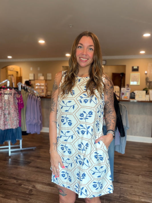 Floral Embroidered Pocketed Shift Dress