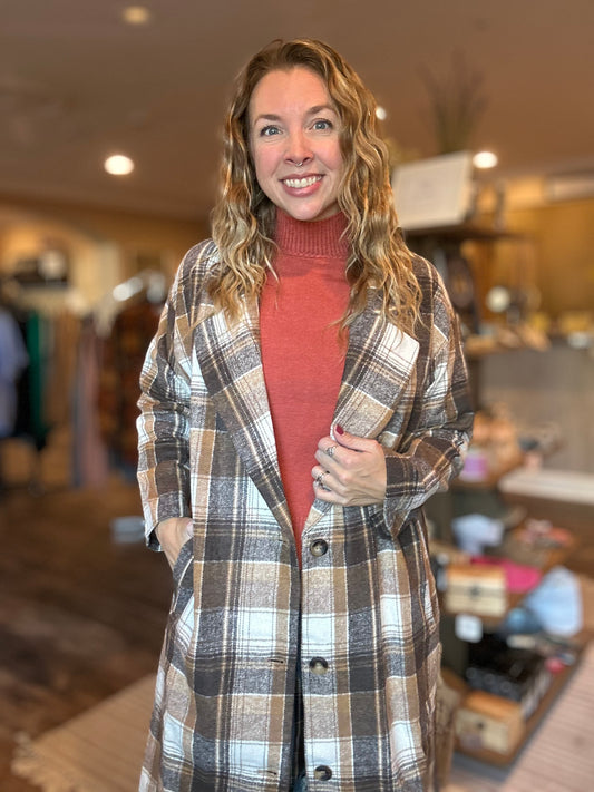 Mocha Plaid Duster Coat