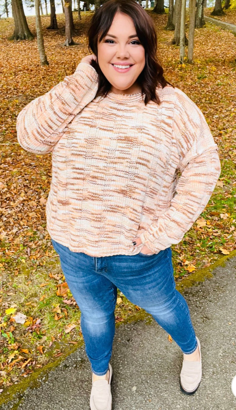Curvy Forget Me Not Cream & Sepia Sweater