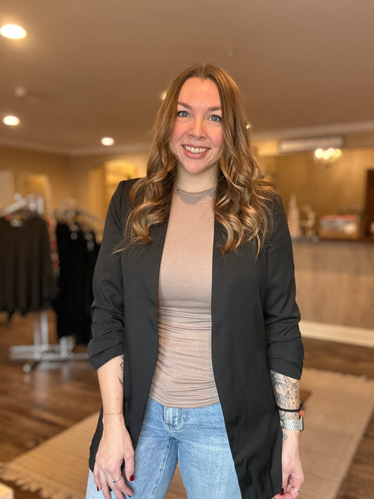 Black Longline 3/4 Sleeve Blazer