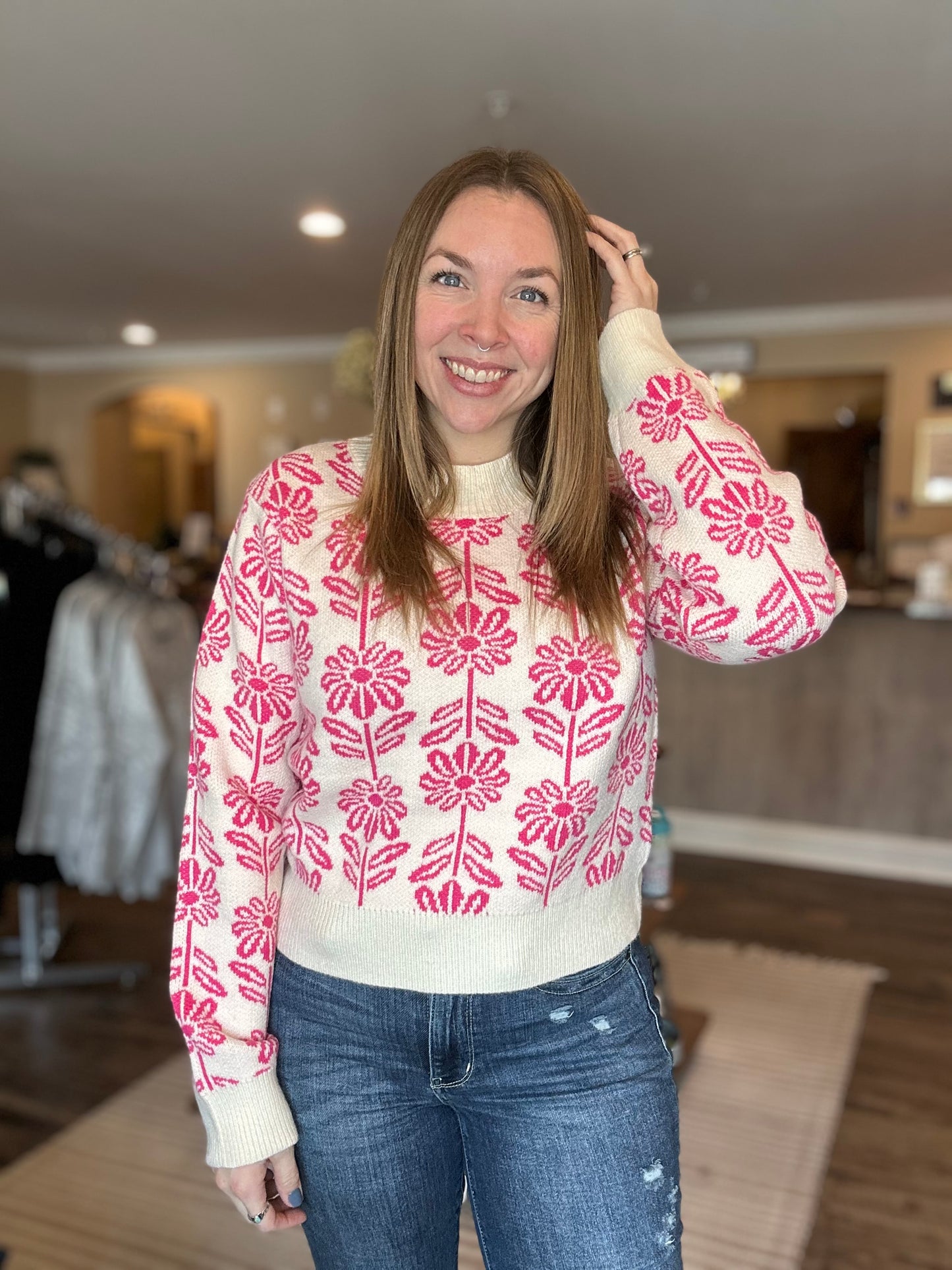 Electric Pink Flower Sweater