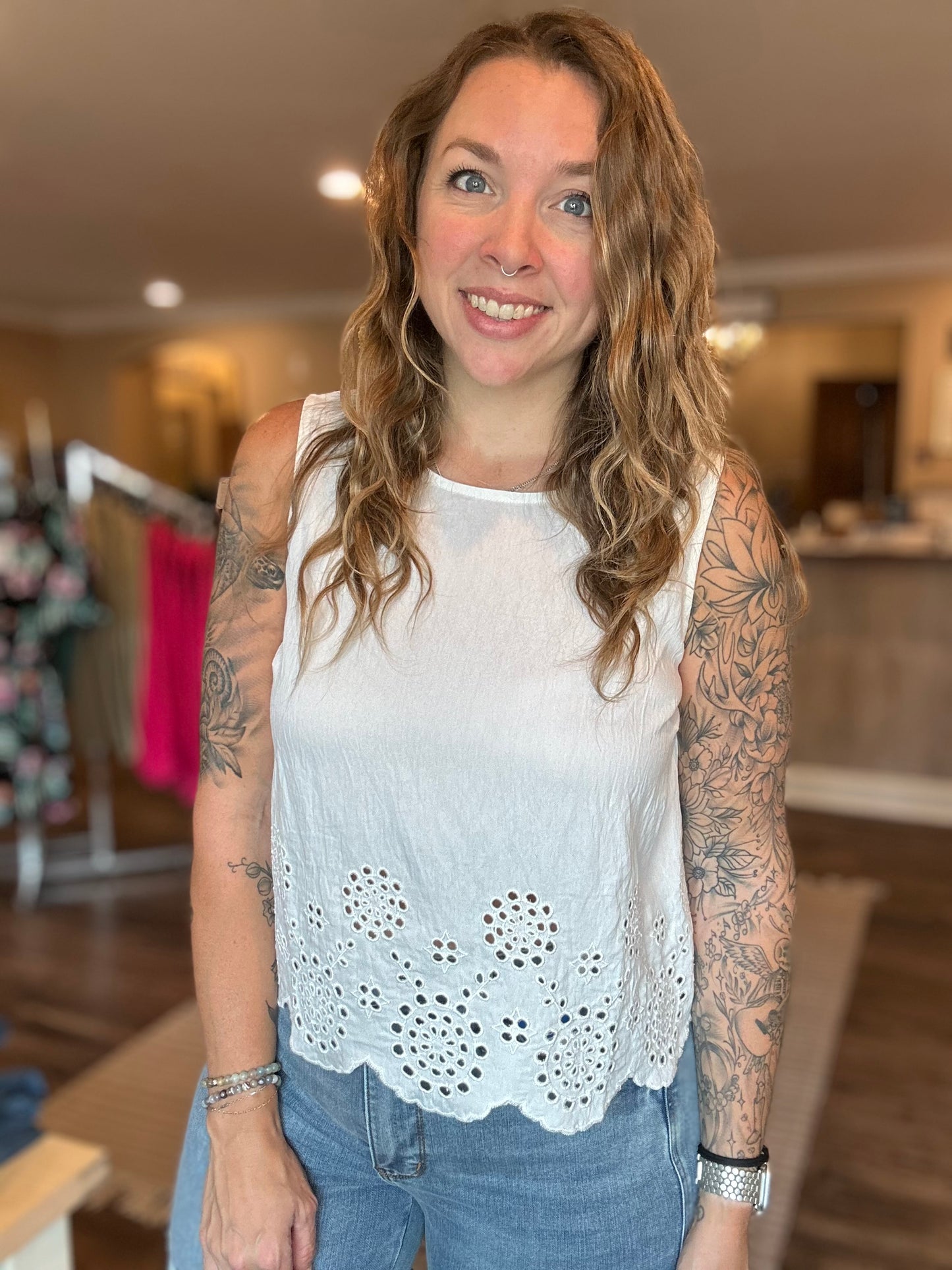 White Eyelet Tank