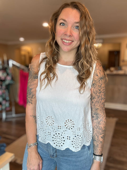 White Eyelet Tank