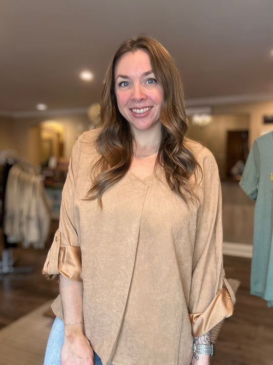 Taupe Suede Fabric Blouse