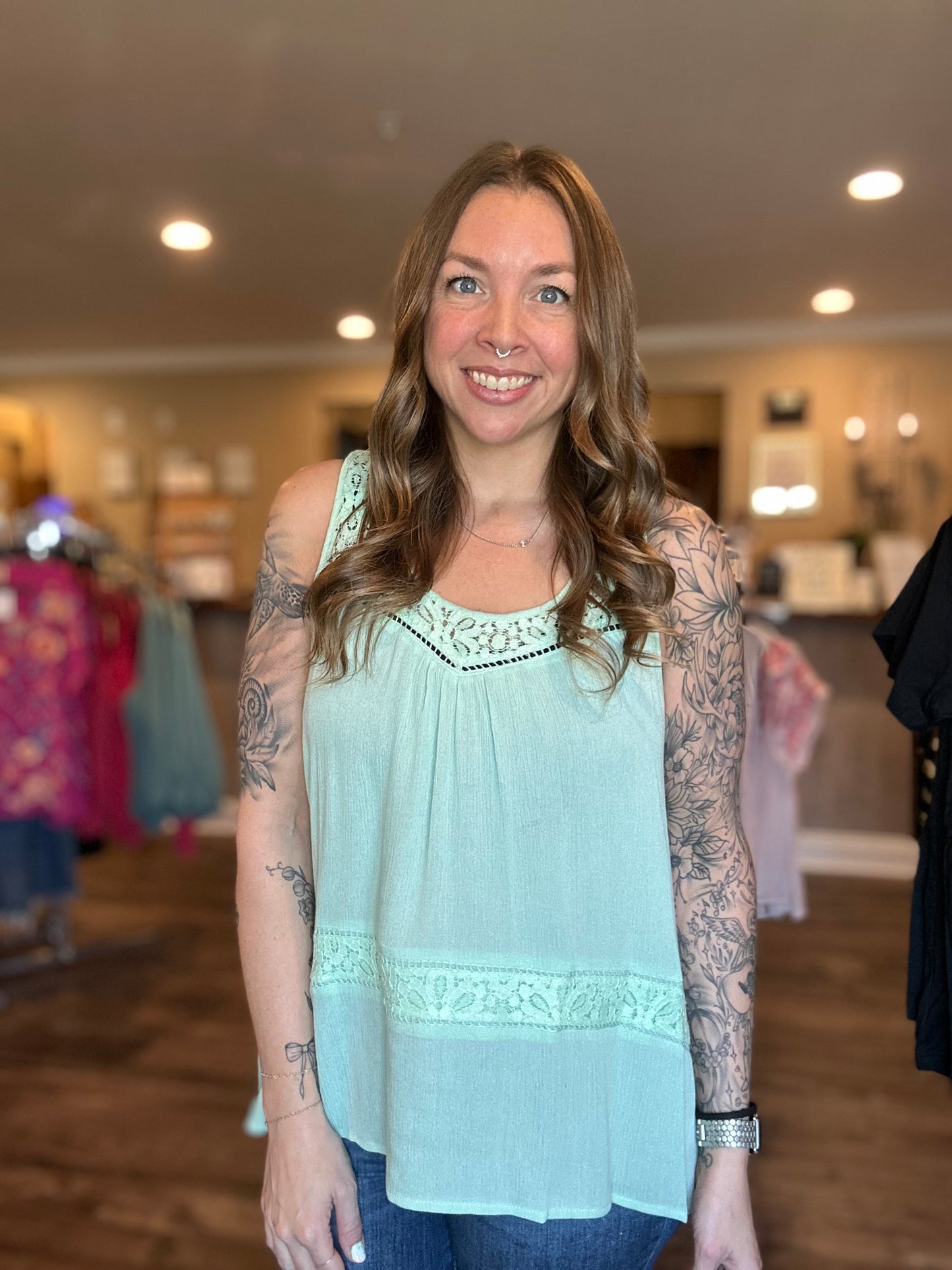 Mint Lace Inset Tank