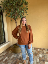 Camel Puff Sleeve Knit Top