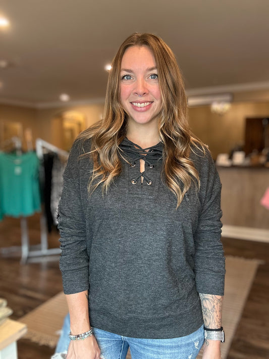 Charcoal Tie Front Top