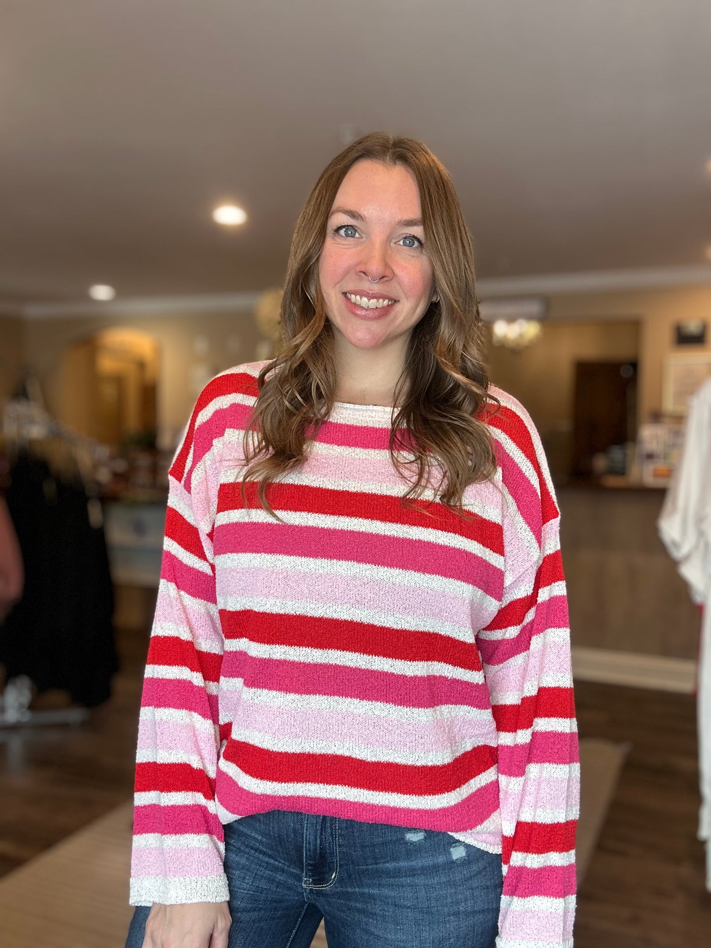 Pink & Red Striped Sweater