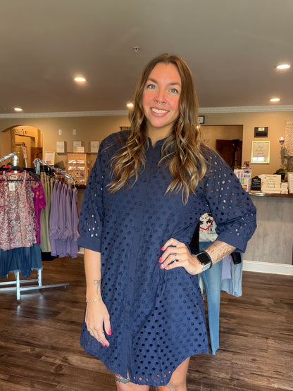 Navy Eyelet Lined Dress