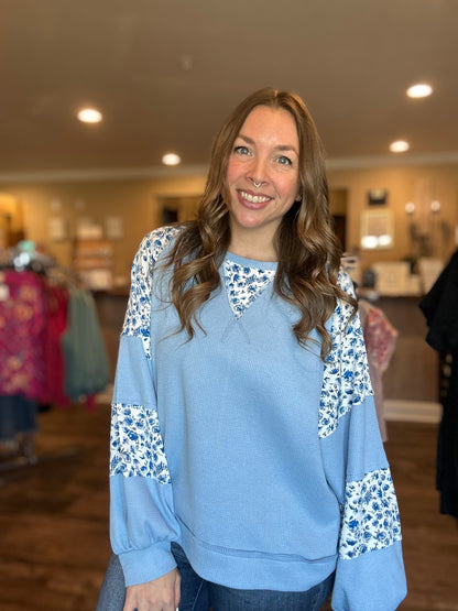 Blue Spring Floral Pullover