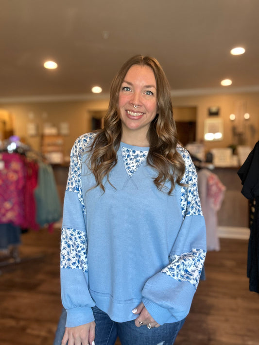 Blue Spring Floral Pullover