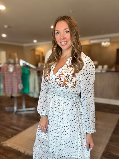 White Autumn Embroidered Dress