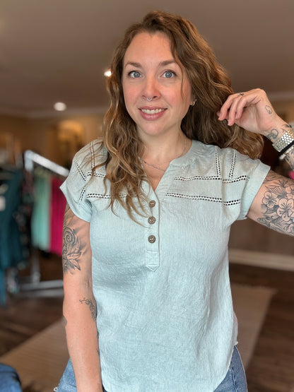 Crochet Mint Henley Top