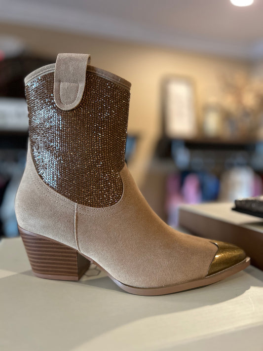 Khaki Rhinestone Stud Boots