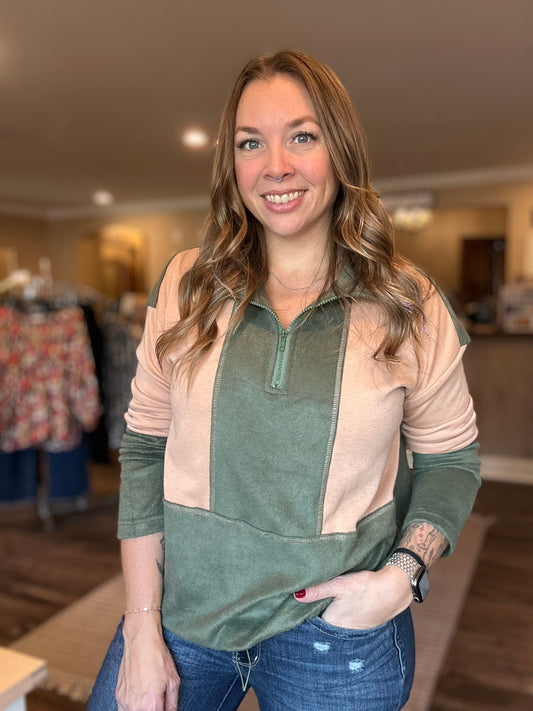Olive + Taupe Quarter Zip