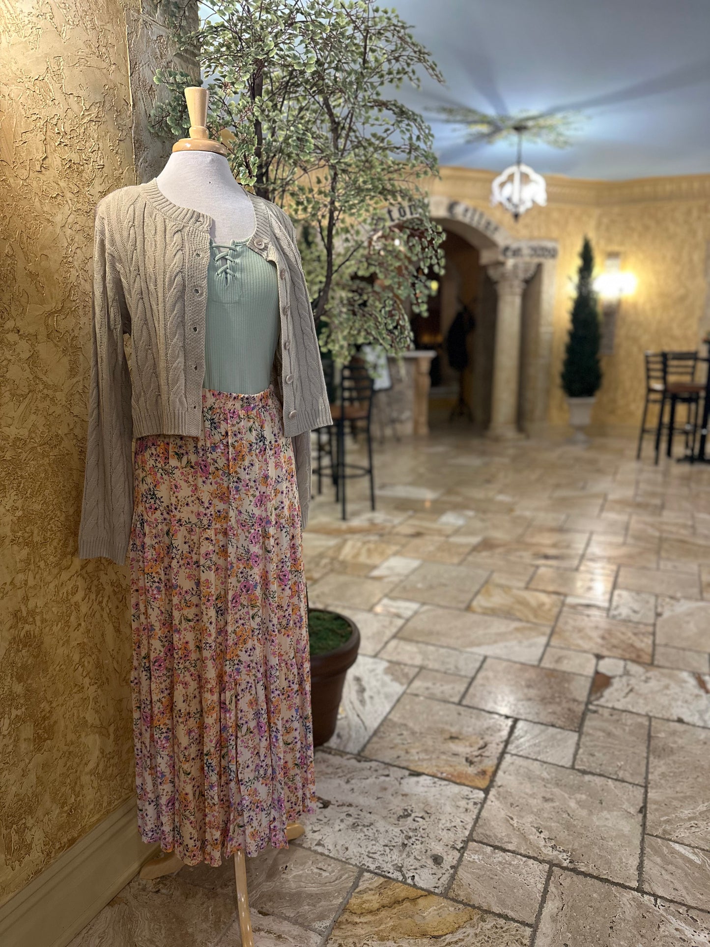 Lavender & Yellow Floral Maxi Skirt