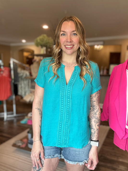 Teal Front Lace Top *ALL SALES FINAL*