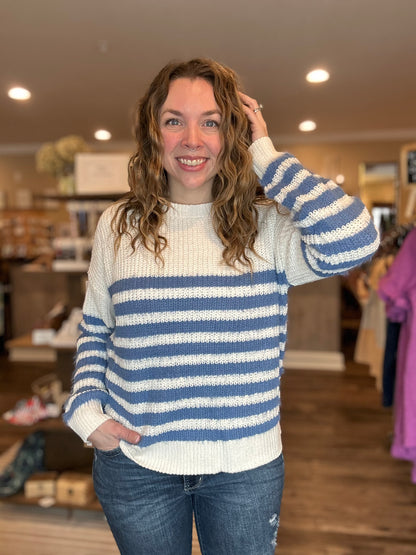 Ivory & Blue Striped Sweater