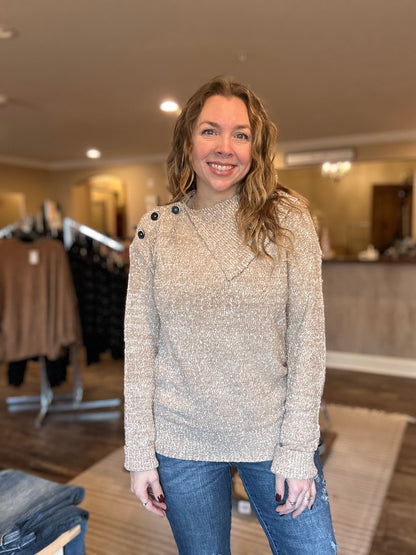 Taupe Marled Button Sweater