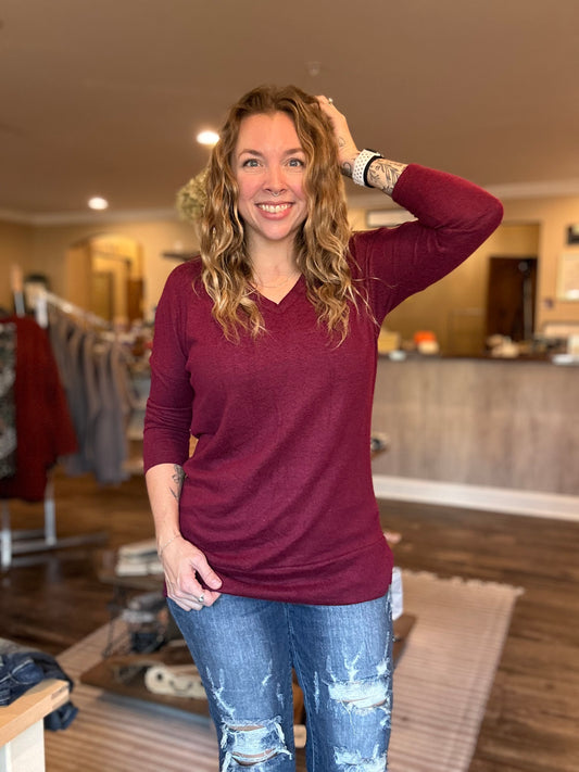 Burgundy Hacci Neck Top