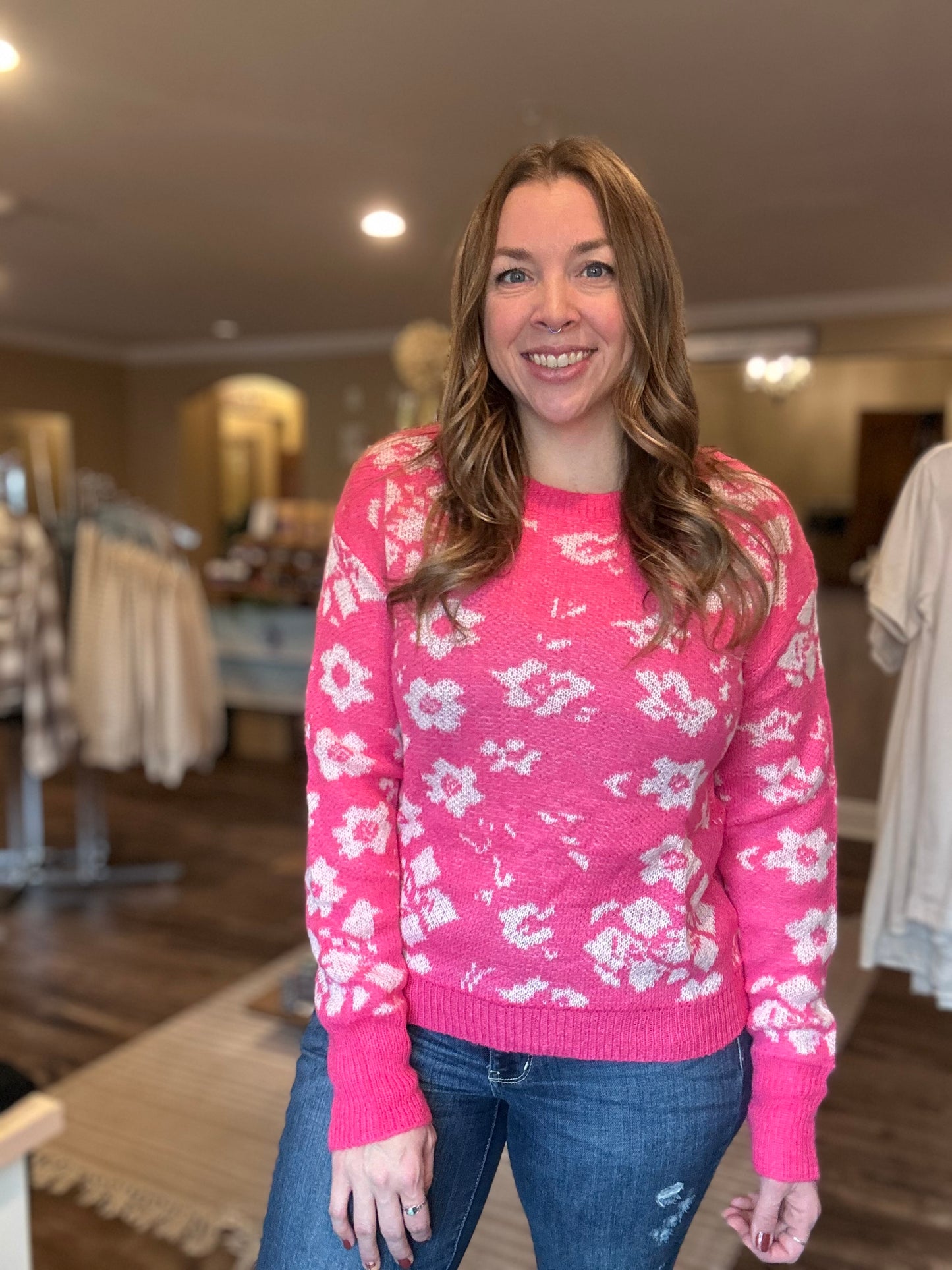 Hot Pink Floral Sweater