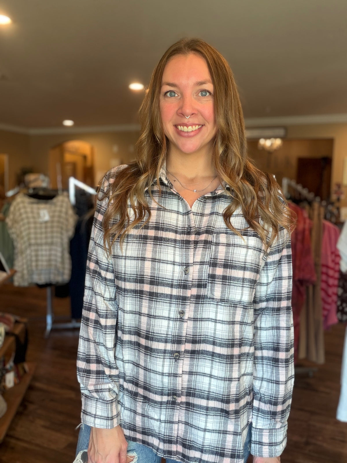 Everyday Neutral Plaid Button Up