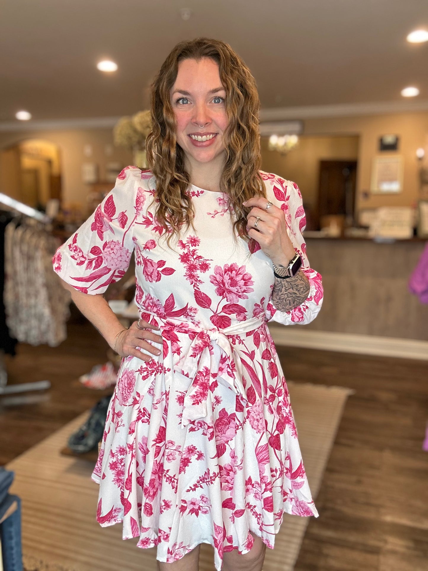 White & Pink Floral Dress