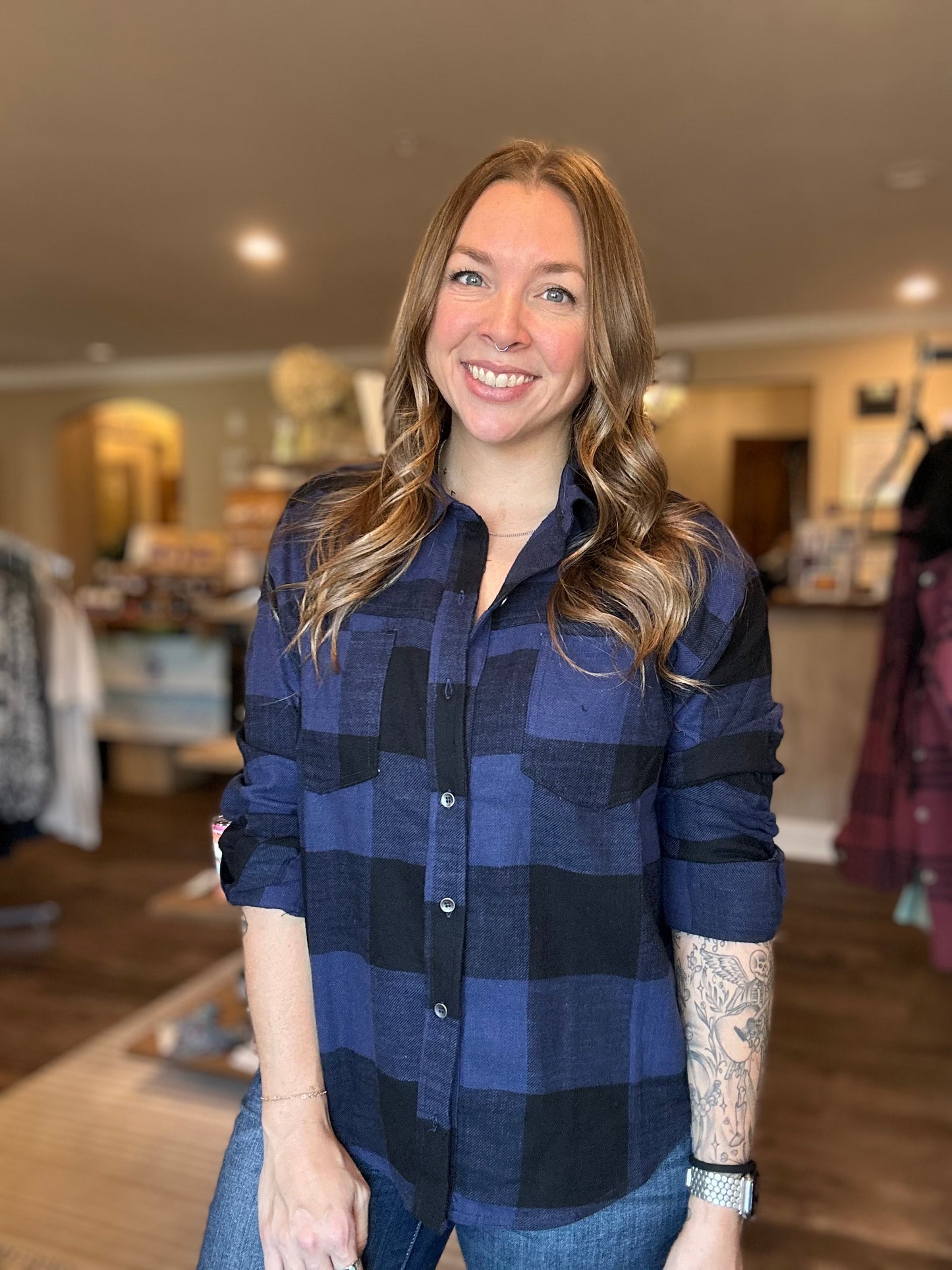 Navy Plaid Button Up