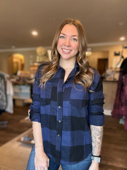 Navy Plaid Button Up