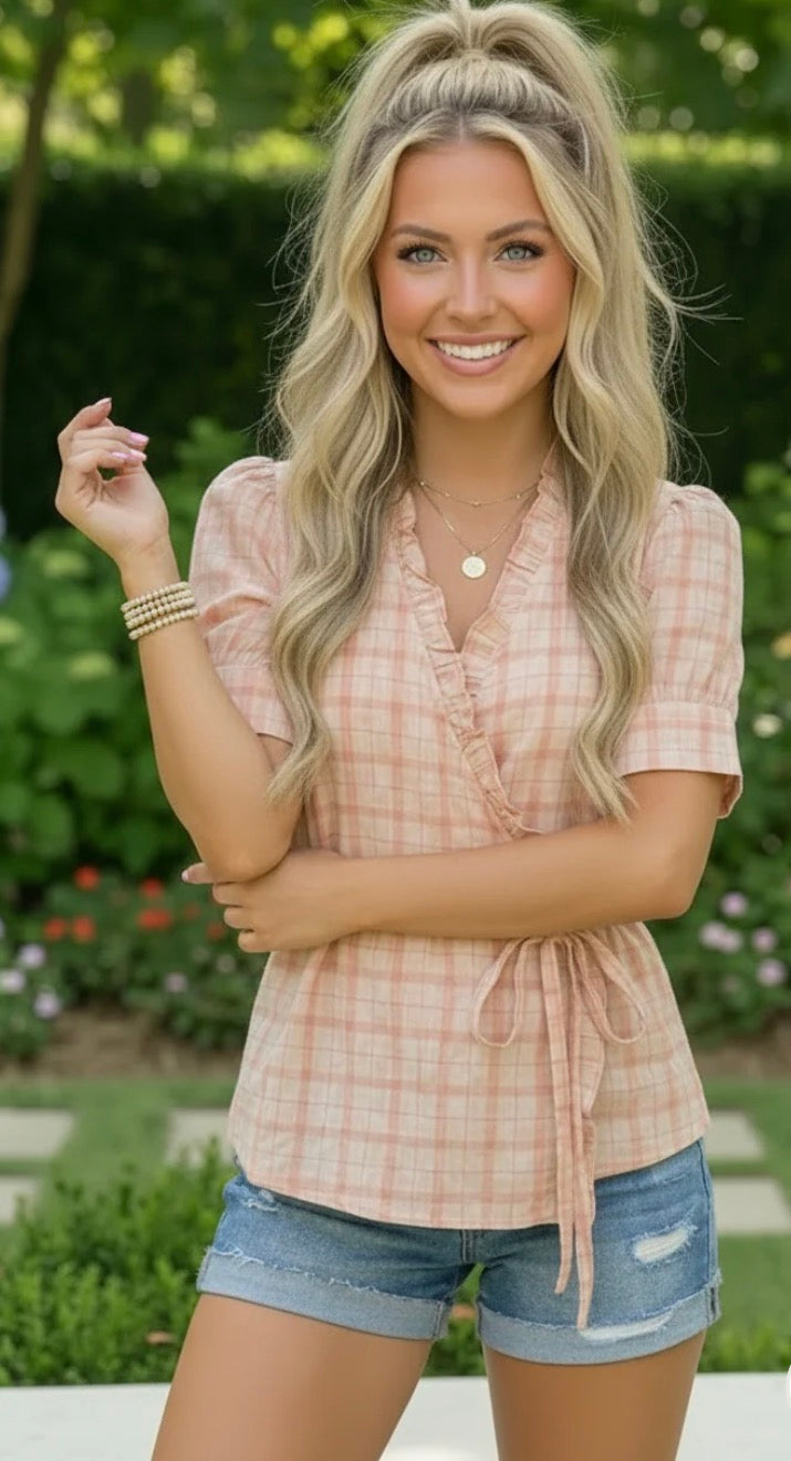 Pink Plaid Cotton Top