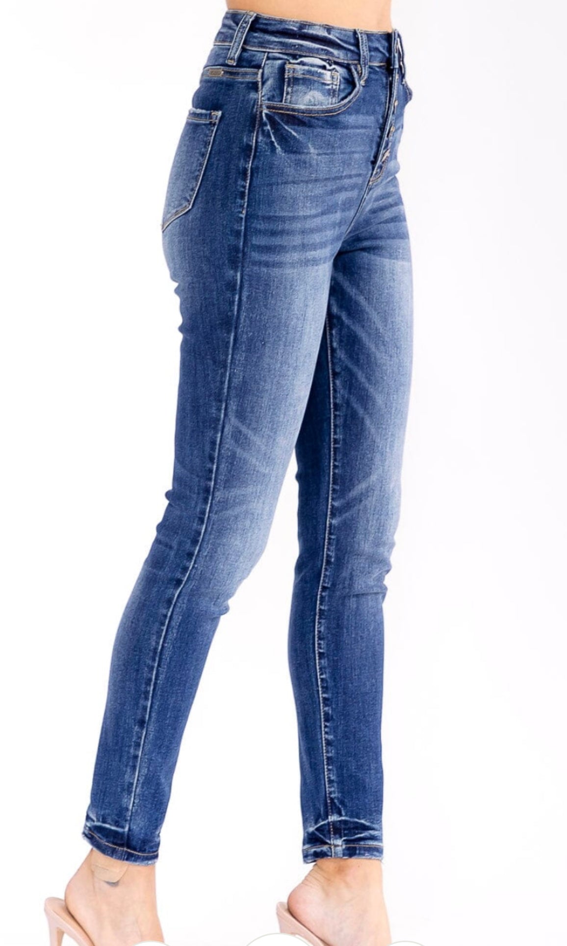 Button Closure Skinny Jeans