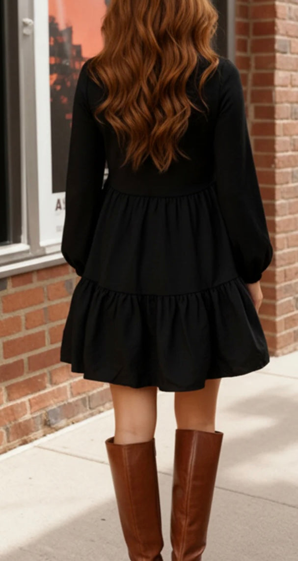 Black Lined Woven Dress