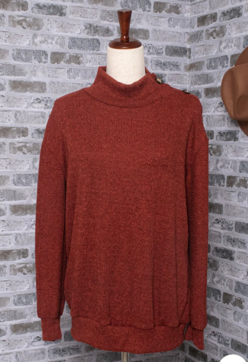 Rust Ribbed Button Sweater