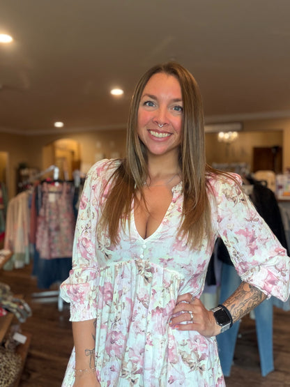 Pink Floral Mini Dress