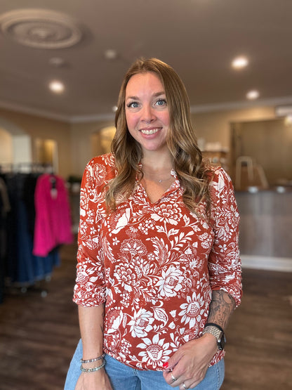 Brick Floral Blouse