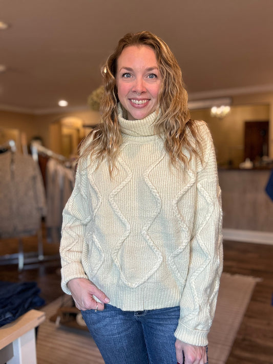 Taupe Cowl Neck Chunky Sweater